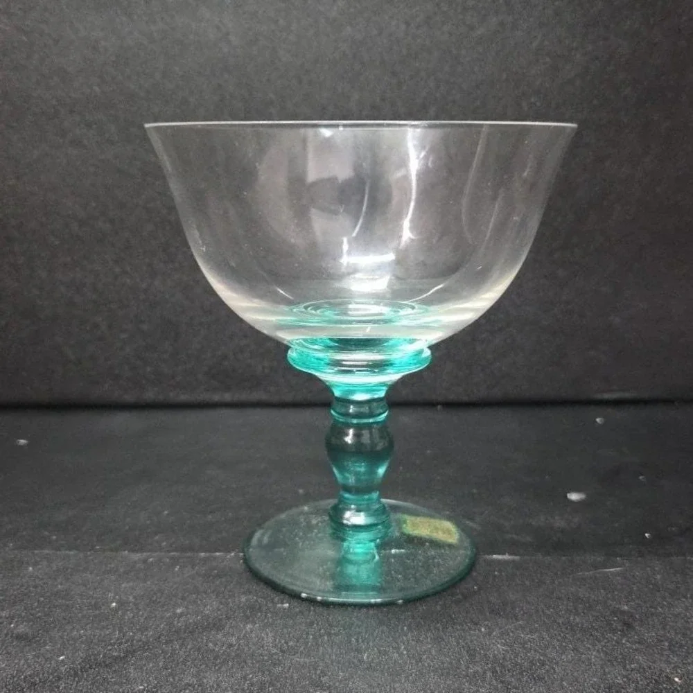 Marquis Waterford‎ Bermuda Green Champagne Coupe, Vintage Cut Crystal Stemware